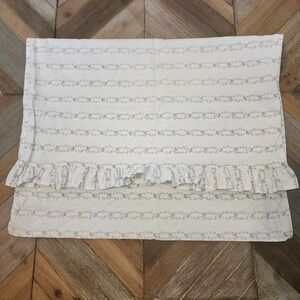 Simply Shabby Chic Pillow Case White Purple Floral Stripe Pattern Ruffle 1 Case‎
